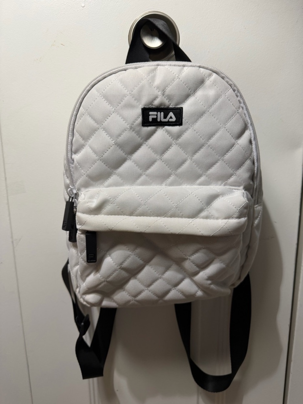 FILA White Quilted Mini Backpack with Black Accents
